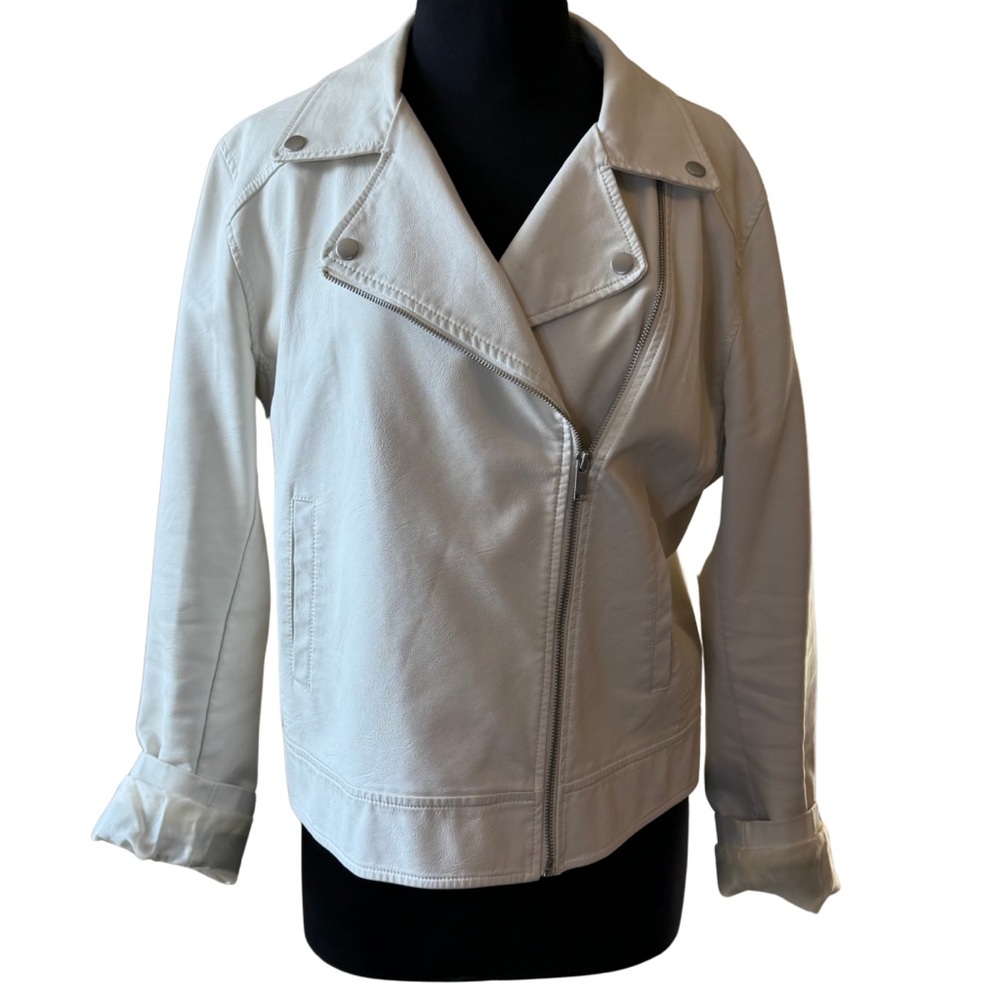 UNIVERSAL THREAD White Faux Leather Moto Jacket Asymmetrical Full Zipper